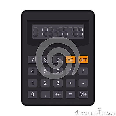 Accounting calculator in flat style. Electronic equipment for calculation, accounting, mathematics. School calculator in Vector Illustration