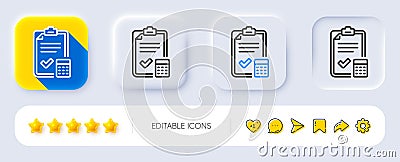 Accounting checklist line icon. Calculator sign. Neumorphic buttons. Vector Stock Photo