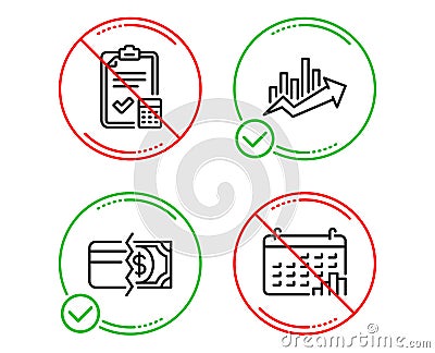 Accounting checklist, Payment methods and Growth chart icons set. Calendar graph sign. Vector Vector Illustration