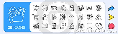 Accounting checklist, Report document and Phone pay line icons. For web app, printing. App line icons. Vector Vector Illustration