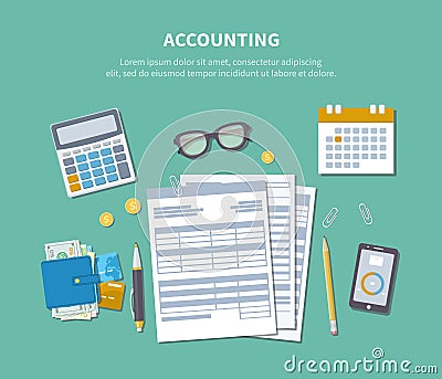Accounting concept. Tax day. Financial analysis Vector Illustration