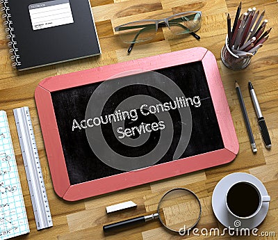 Accounting Consulting Services - Text on Small Chalkboard. 3D. Stock Photo