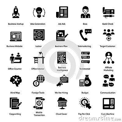Accounting and Finance Icons in Solid Design Vector Illustration