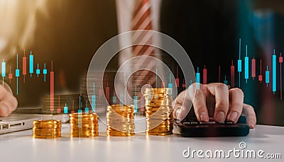 Accounting Financial and tax systems concept. Businessman are calculating income-expenditure and analyzing real estate investment Stock Photo