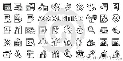 Accounting icons in line design. Accounting, analytics, finance, business, money, financial, audit, tax, budget, capital Vector Illustration