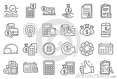 Accounting line icons. Set of Calculation, Check investment and Report. Vector Vector Illustration