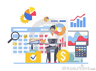 Accounting manager making financial audit analysis Vector Illustration