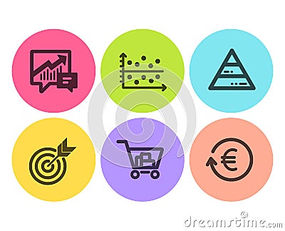 Accounting, Pyramid chart and Dot plot icons set. Target, Internet shopping and Exchange currency signs. Vector Vector Illustration