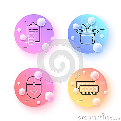 Accounting, Ram and Scroll down minimal line icons. For web application, printing. Vector Vector Illustration