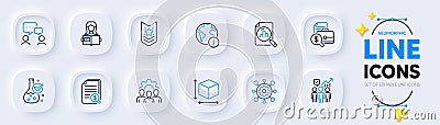 Accounting report, Team work and Box size line icons for web app. Pictogram icon. Vector Vector Illustration