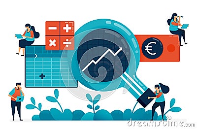 Accounting software with business intelligence or bi in analysis, plan, strategy. Artificial intelligence software ideas Vector Illustration