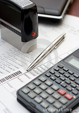 ACCOUNTING TABLE SETTING Stock Photo