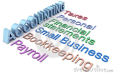 Accounting tax payroll services words Stock Photo