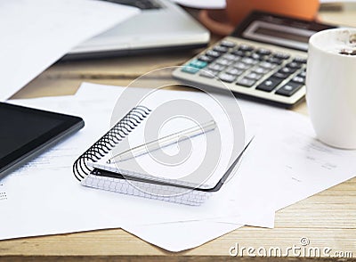 Accounting Tools with Agenda, Calculator and Pen.Office Financia Stock Photo