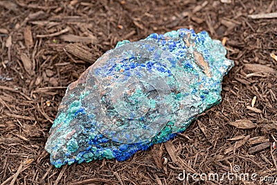 The accretion of Malachite and Azurite. Natural raw specimen of copper-based gemstones Stock Photo