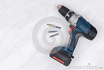 Accu battery hand drill on the white background with copy space Stock Photo