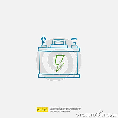 accu electric acid battery doodle icon. sign symbol for vehicle concept. eco green friendly transportation on white background Vector Illustration