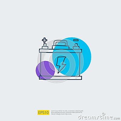 accu electric acid battery doodle icon. sign symbol for vehicle concept. eco green friendly transportation on white background Vector Illustration