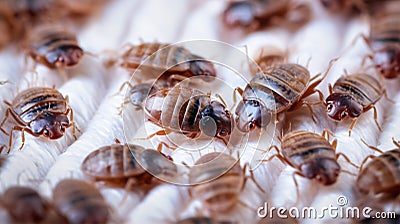 An accumulation of noxious, leeching adult bedbugs, larvae and Stock Photo