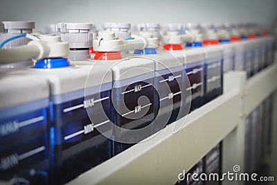 Accumulator battery of electric direct current DC industrial charging of cars and devices Stock Photo