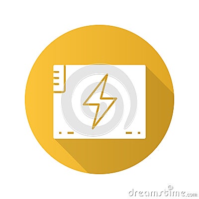 Accumulator battery flat design long shadow glyph icon Vector Illustration