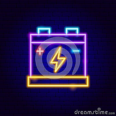 Accumulator Battery Neon Sign Vector Illustration