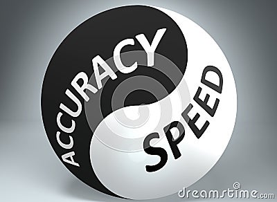 Accuracy and speed in balance - pictured as words Accuracy, speed and yin yang symbol, to show harmony between Accuracy and speed Cartoon Illustration