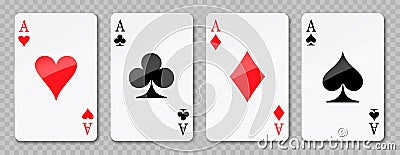 Ace card suit set isolated, playing cards symbols, aces playing cards on the transparent background, card suit icon sign - vector Vector Illustration