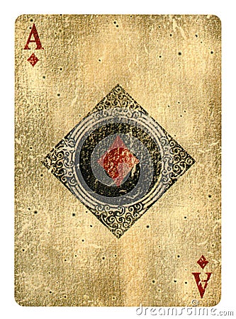 Ace of Diamonds Vintage playing card isolated on white Stock Photo