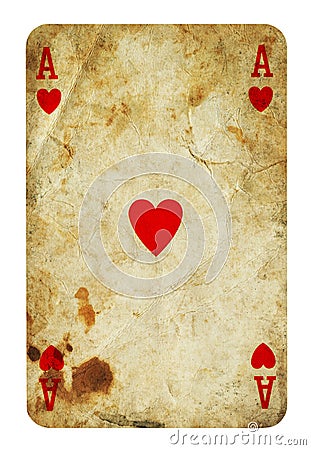 Ace of Hearts Vintage playing card isolated on white Stock Photo