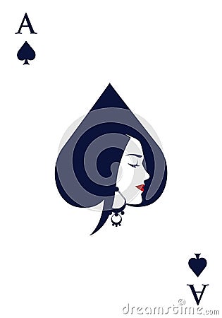 Ace of spades with face of beautiful woman wearing earring Stock Photo