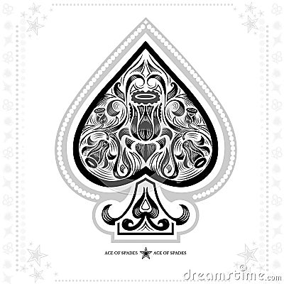 Ace of spades with flower pattern inside. black in white Vector Illustration