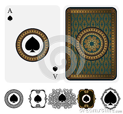 Ace of spades vector two sides card template and defferent style spades isolated Vector Illustration