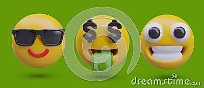 ace in sunglasses, dollars instead of eyes, mouth full of money, joyful smile Vector Illustration