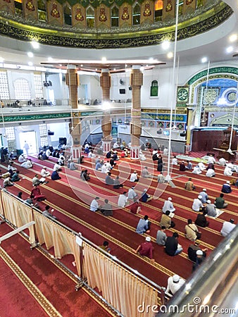 Muslim praying together in Oman Al Makmur Mosque in Banda Aceh Editorial Stock Photo