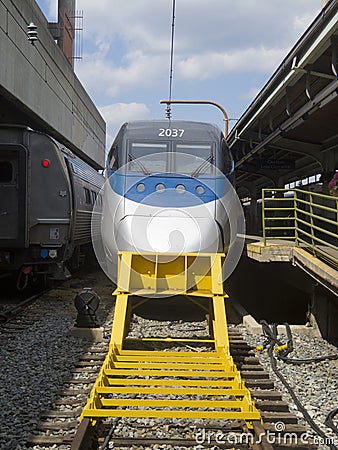 Acela train in Union Station, Washington DC Stock Photo