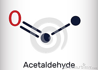 Acetaldehyde, ethanal, CH3CHO molecule. It is ketone, is used in the manufacture of acetic acid, perfumes, dyes, drugs, as a Vector Illustration