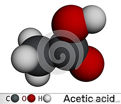 Acetic acid, ethanoic acid, CH3COOH molecule. Molecular model. 3D rendering Stock Photo