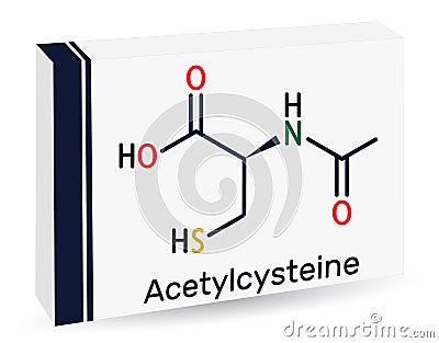 Acetylcysteine, N-acetylcysteine, NAC drug molecule. It is an antioxidant and glutathione inducer. Skeletal chemical formula. Vector Illustration
