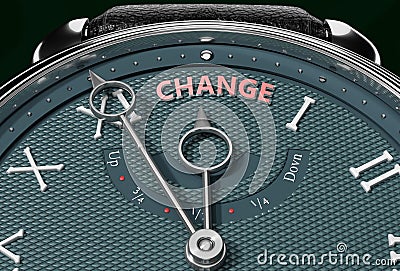 Achieve Change, come close to Change or make it nearer or reach sooner - a watch symbolizing short time between now and Change., Cartoon Illustration