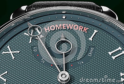 Achieve Homework, come close to Homework or make it nearer or reach sooner - a watch symbolizing short time between now and Cartoon Illustration