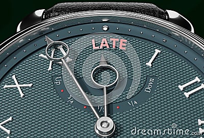 Achieve Late, come close to Late or make it nearer or reach sooner - a watch symbolizing short time between now and Late., 3d Cartoon Illustration