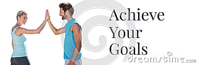 Achieve your goals text and couple giving high five Stock Photo
