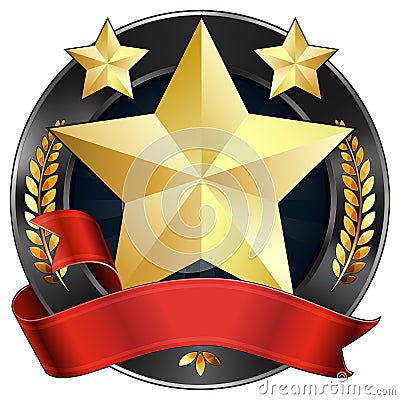 Achievement Award Star in Gold with Red Ribbon Vector Illustration