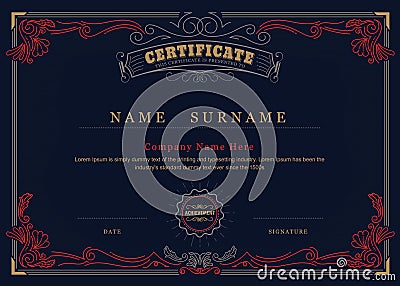 Achievement certificate antique frame elegant flourishes Vector Illustration