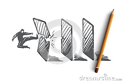 Achievement, goal, startup, businessman, success concept. Hand drawn isolated vector. Vector Illustration