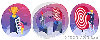 Achievement success goal target, victory in business competition concept, vector illustration. Winner leader people win Vector Illustration