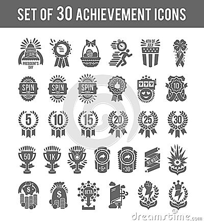 Achievement winner icons. Set of 30 outline winner icons included ranking number medal trophy medal with Star on white Vector Illustration