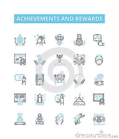 Achievements and rewards vector line icons set. Awards, Merits, Honors, Recognition, Successes, Accolades, Distinction Vector Illustration
