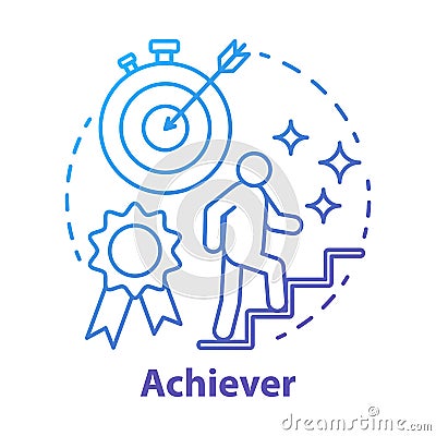Achiever blue concept icon. Successful person idea thin line illustration. Goal achieving, winner. Reaching target Vector Illustration